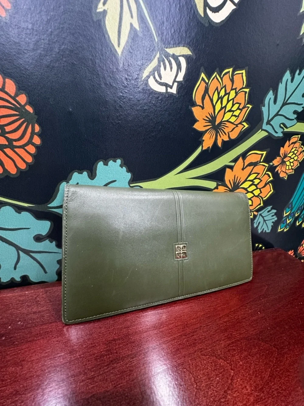 Vintage Givenchy Green Leather Kiss Lock Wallet Clutch Paris - Picture 5 of 13